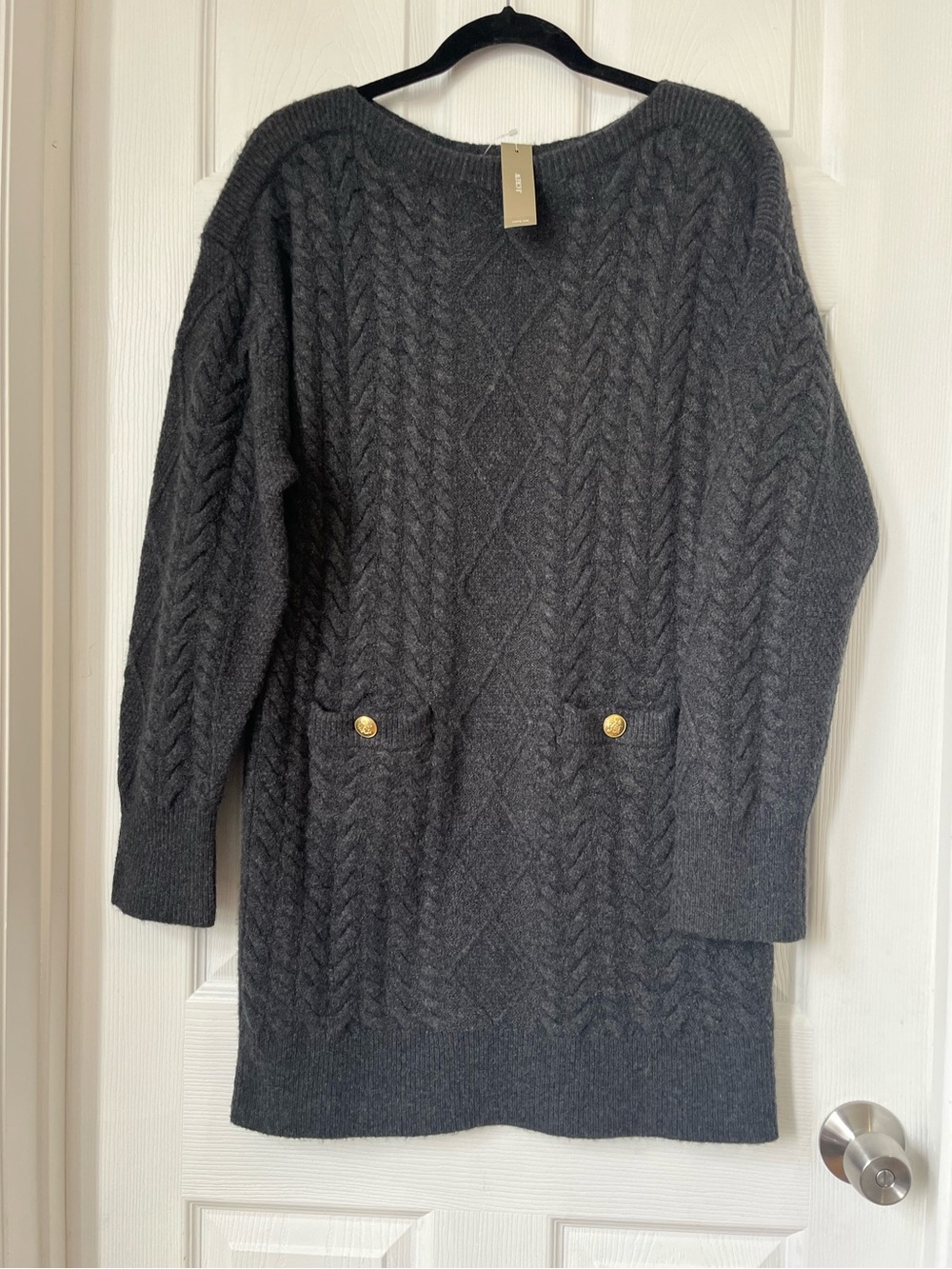 J.crew relaxed wool alpaca blend Cable-Knit Dark Gray tunic Sweater dress size M
